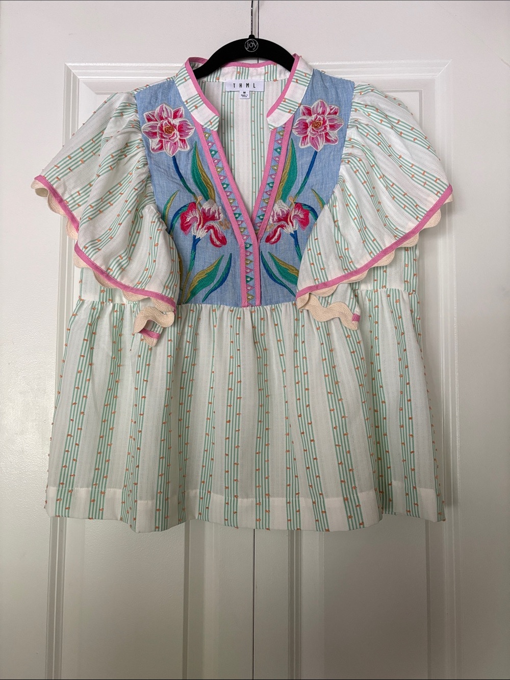 THML Embroidered Flutter Sleeve Peasant Top - Picture 4 of 7